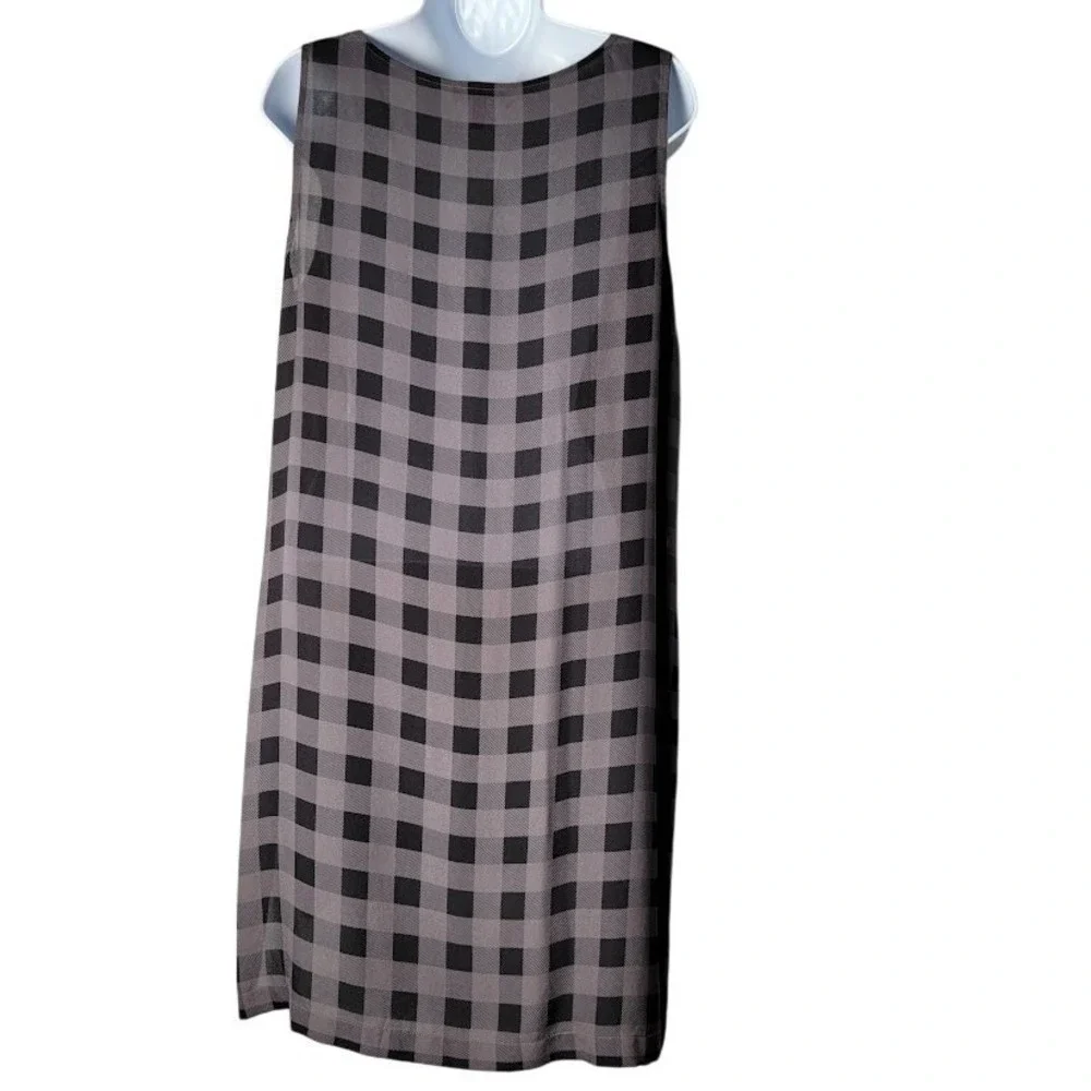 Eileen Fisher Silk Midi Dress Black Gray Plaid Sleeveless Quiet Luxury Chic - Picture 2 of 10